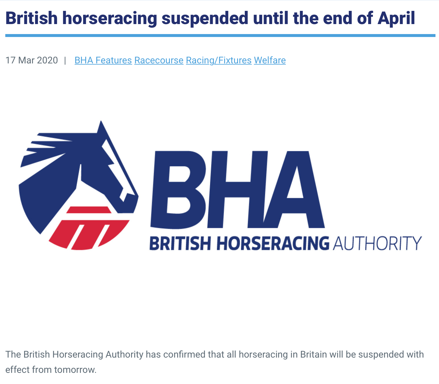 BHA 17 March 2020