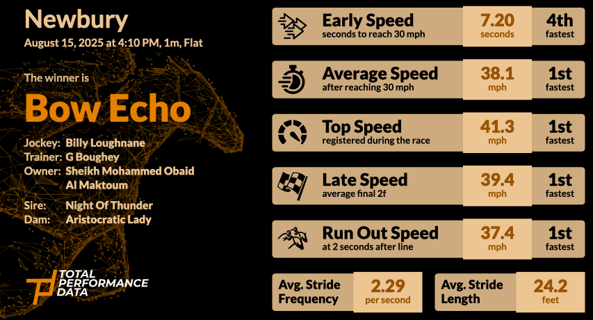 Data for Bow Echo, a winner on debut at Newbury on Friday 15th August