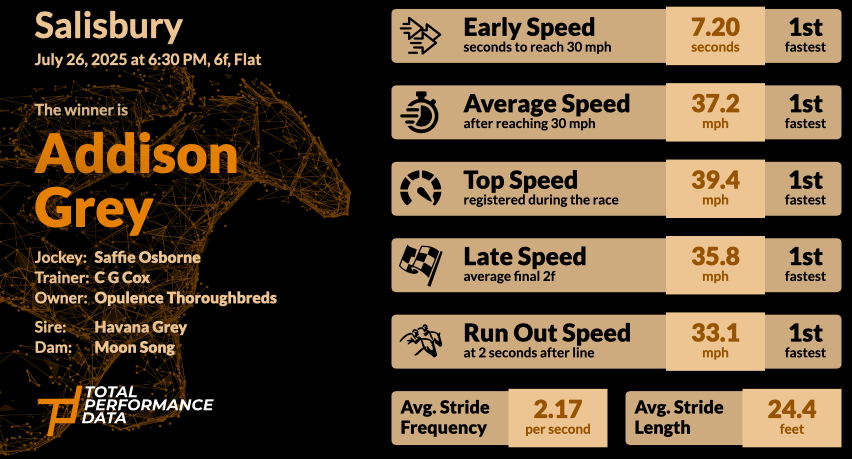 Data for Addison Grey when he was victorious at Salisbury in July