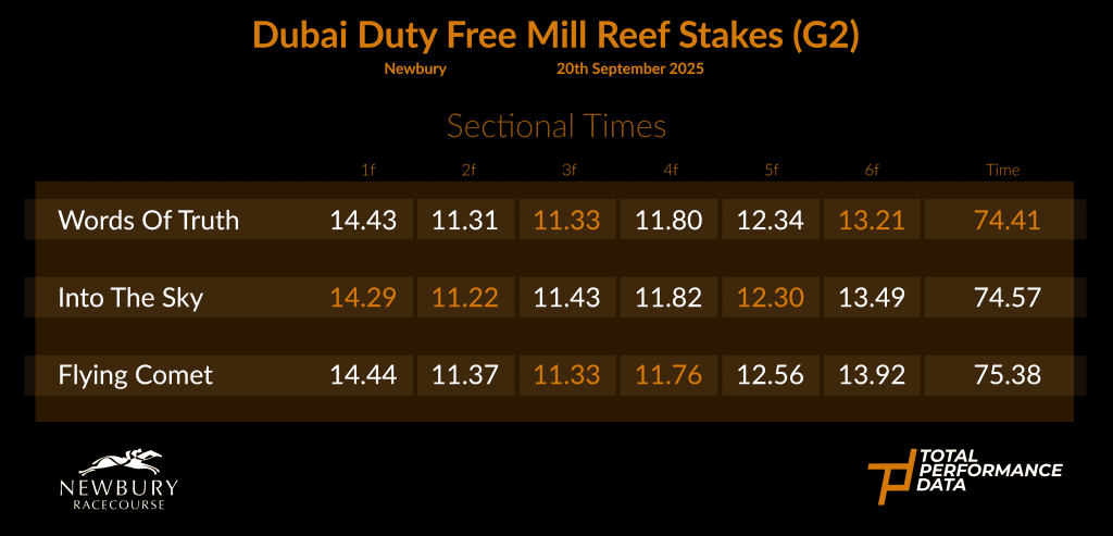 Sectional Times for the Dubai Duty Free Mill Reef Stakes 2025