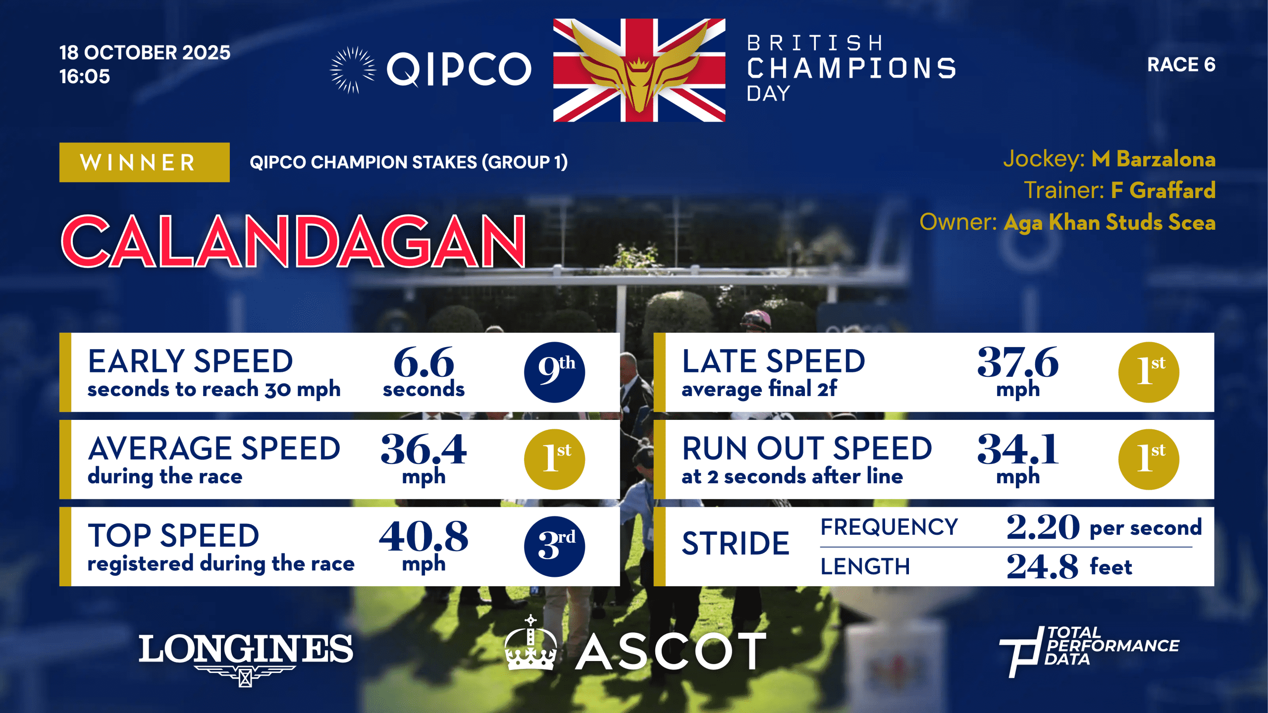 Data for Calandagan, winner of the Champion Stakes 2025