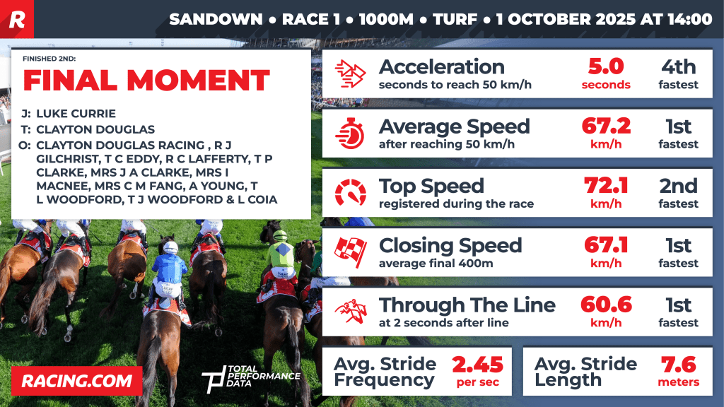 Data for Final Moment, runner-up in Race 1 at Sandown on Wednesday