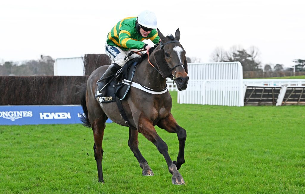 Jonbon after jumping the last fence in the BetMGM Clarence House Chase at Ascot